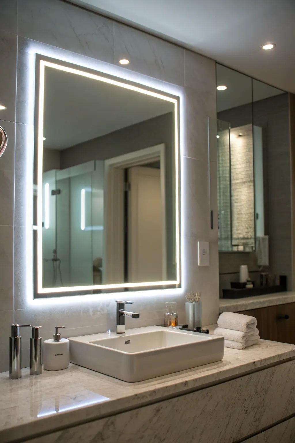 Backlit mirrors provide a modern, ethereal glow for your bathroom.