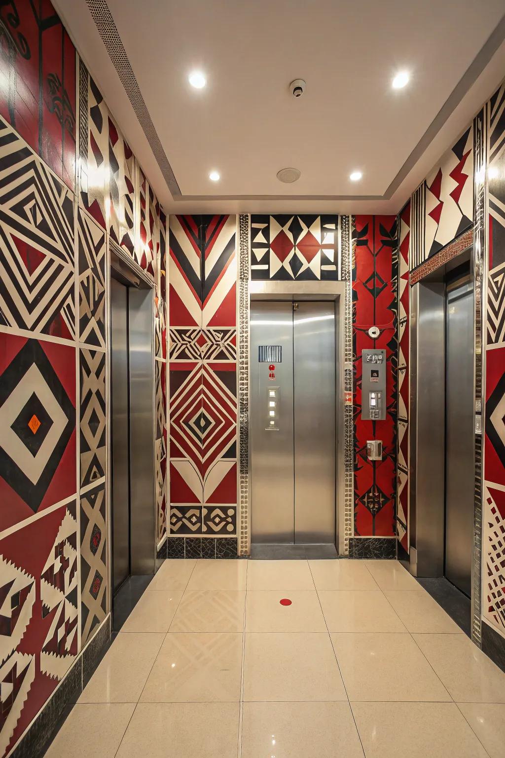 Bold patterns add character and flair to this elevator design.