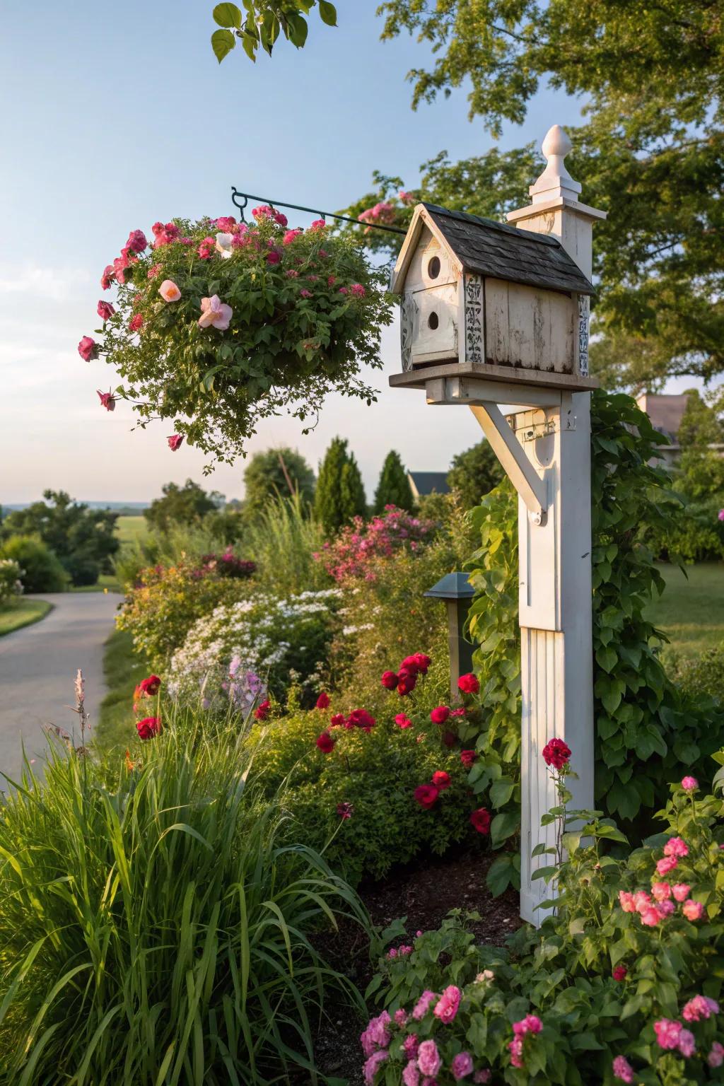 Greet winged companions using a charming birdhouse on your mailbox.