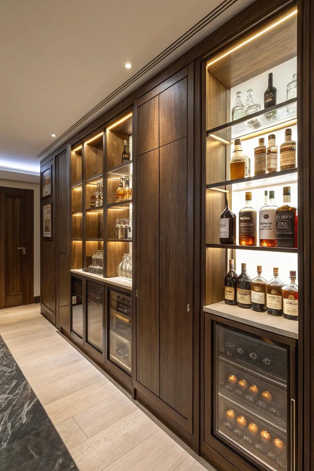 Hidden storage keeps your whiskey room tidy and efficient.