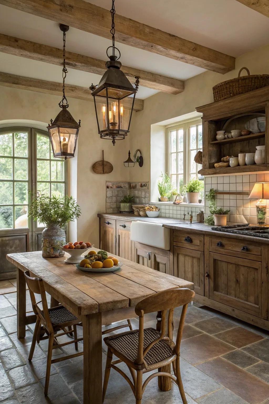 Vintage accents add character and charm to this mountain kitchen.