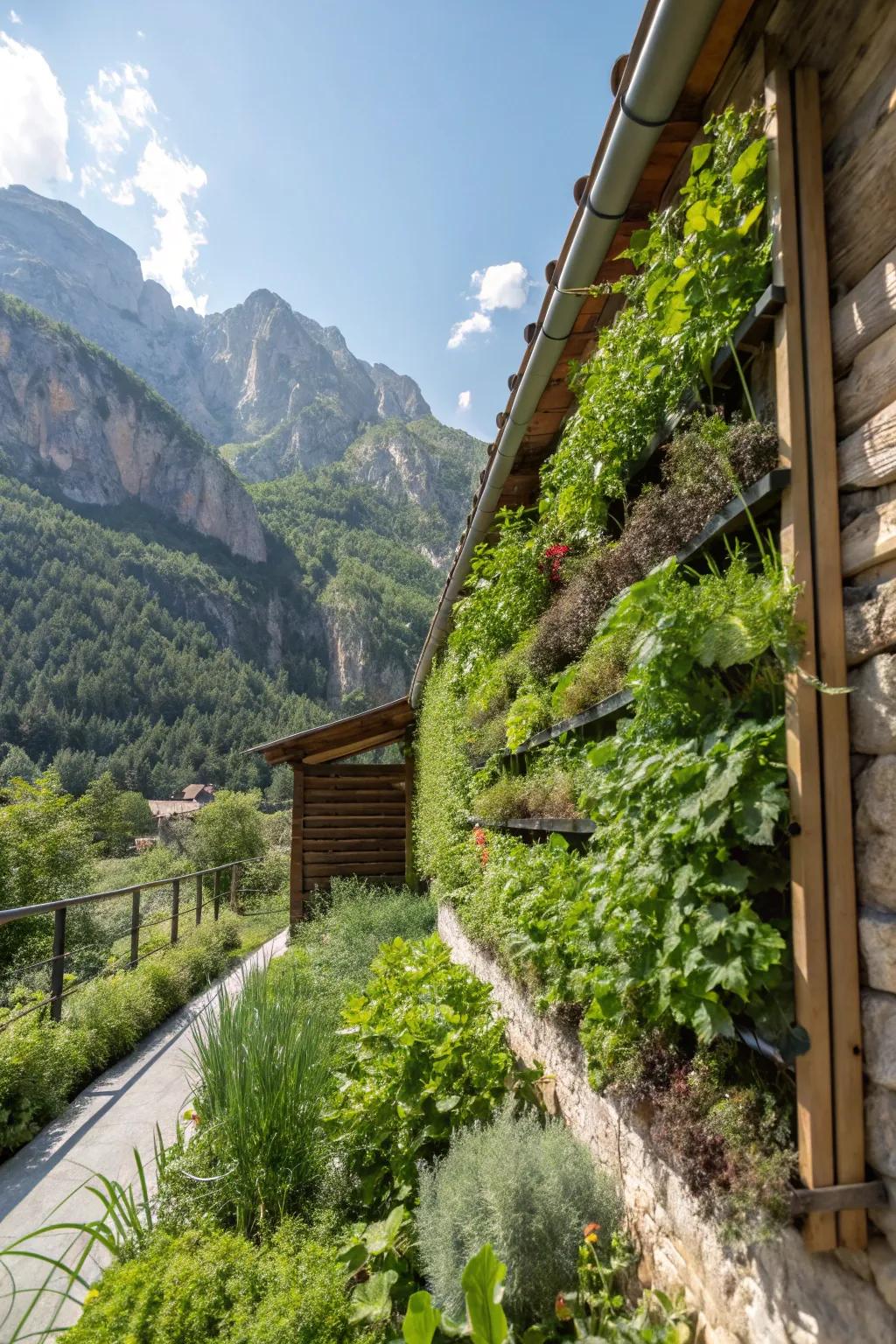 A lush vertical garden enhancing the greenery in a compact space.