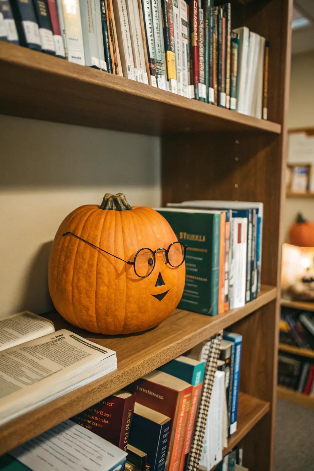 Spectacles offer this decorative gourd an intellectual presence.