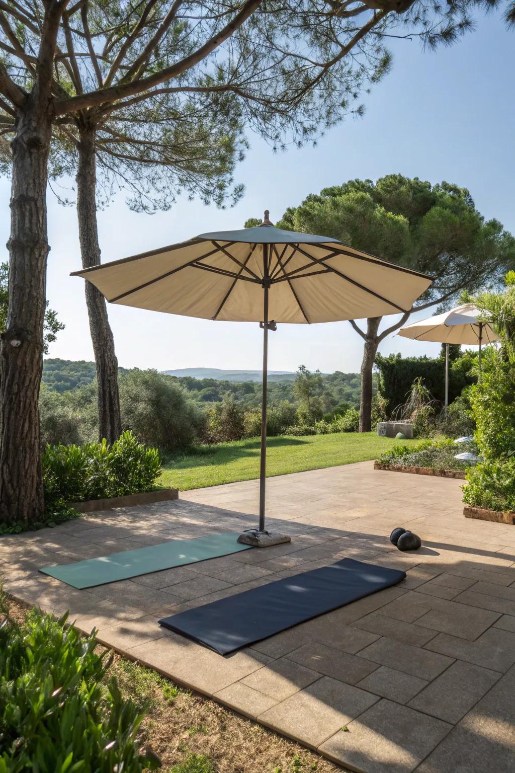 Portable shades adapt your yoga space to changing sunlight.