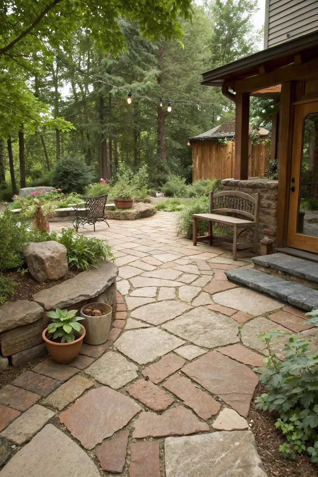 A paver patio with irregularly shaped pavers, offering a rustic and natural appeal.