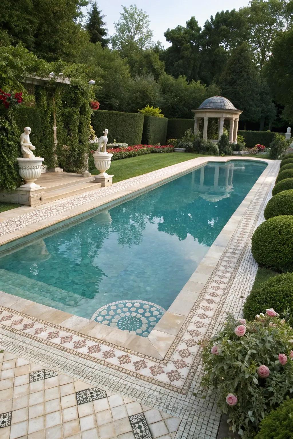Tuscan gem ceramics contribute a touch of lavishness toward your swimming pool.