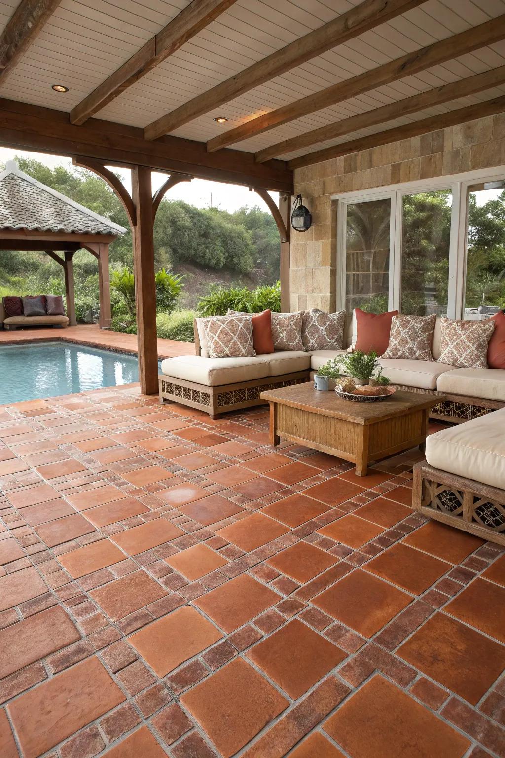 Durable materials guarantee flair and durability in a poolside setting.