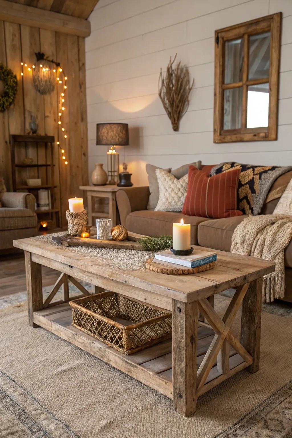 Driftwood finishes add rustic charm and warmth.