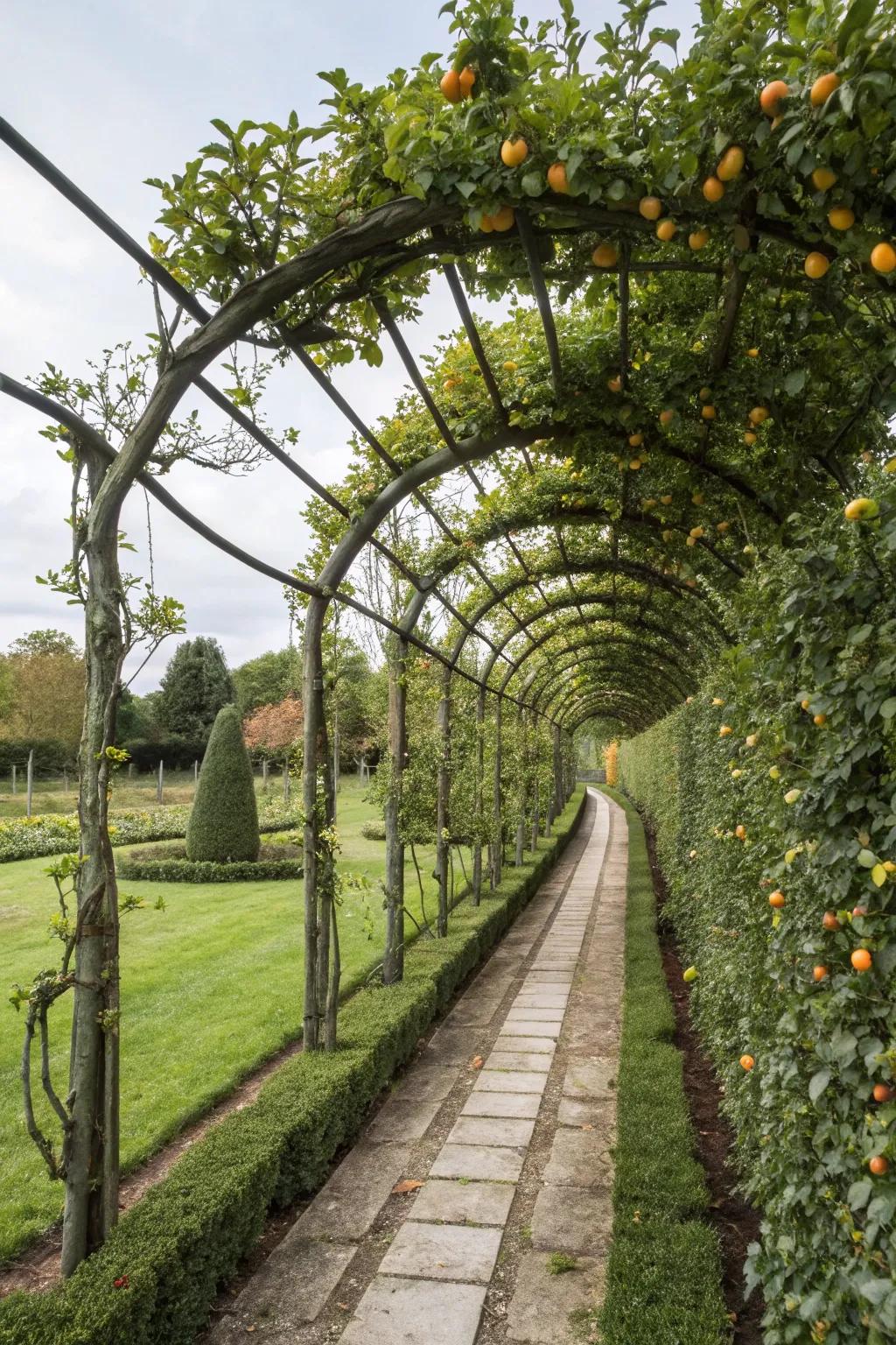 Combine productivity and privacy with an espalier fruit tree trellis.