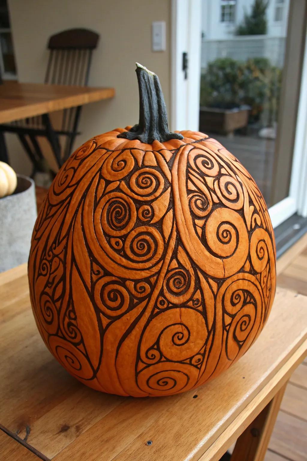 A mesmerizing pumpkin that captivates with its intricate design.