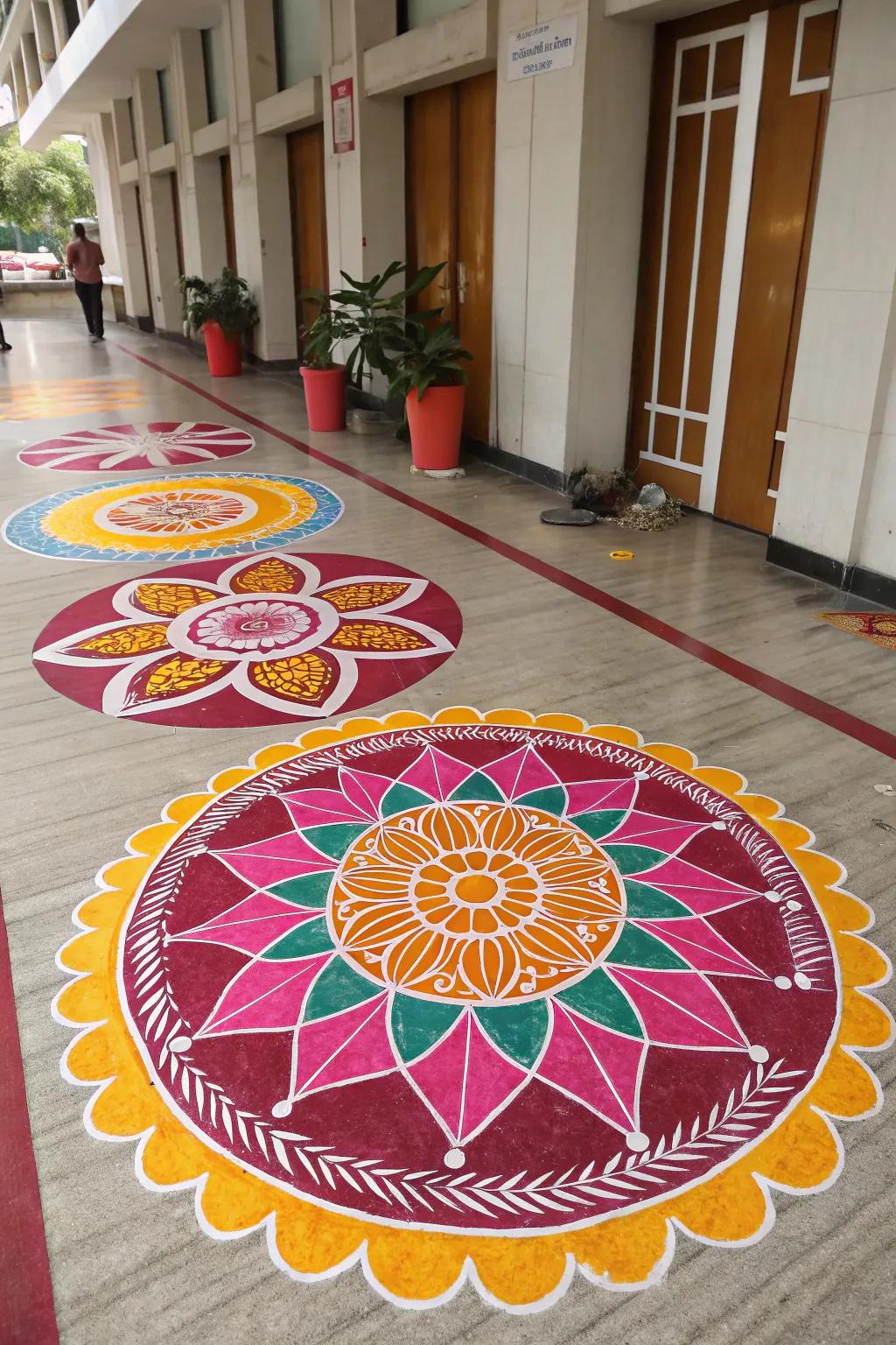 Bold outlines frame this rangoli, improving its visual influence.