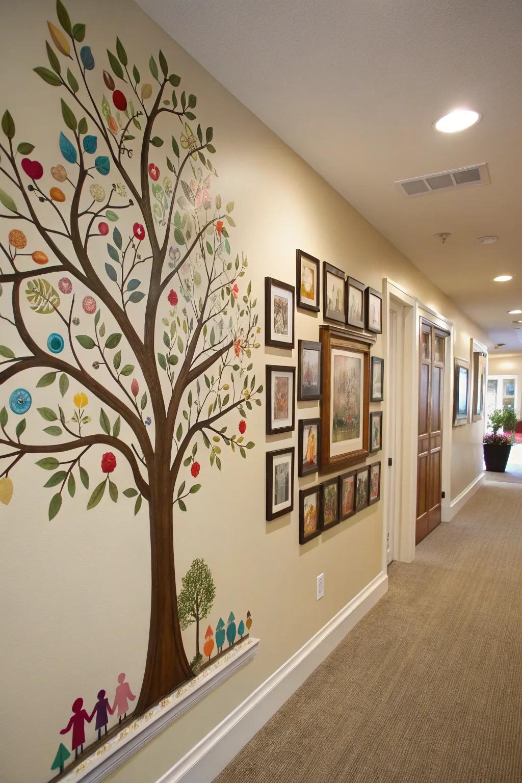 Family tree decal with school photos.
