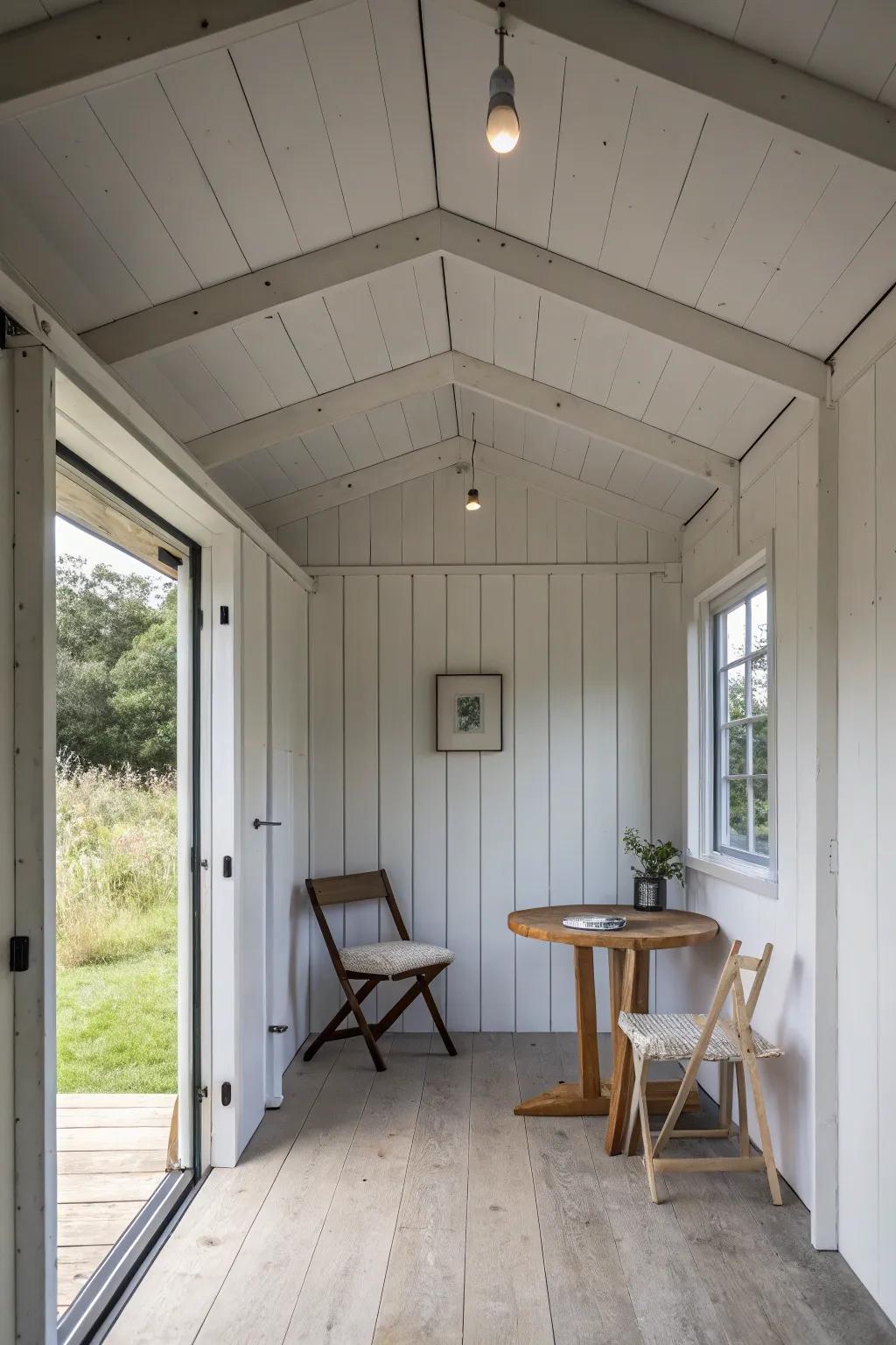 A minimalist shed home interior with clean lines and a clutter-free aesthetic.