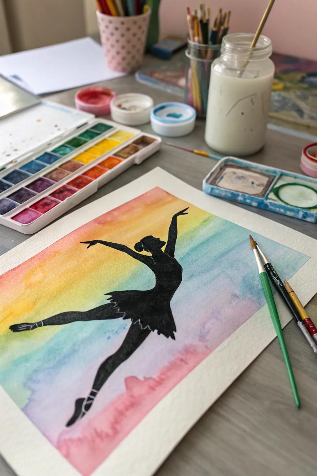 Abstract dancer silhouette art brings avant-garde flair to the workspace.