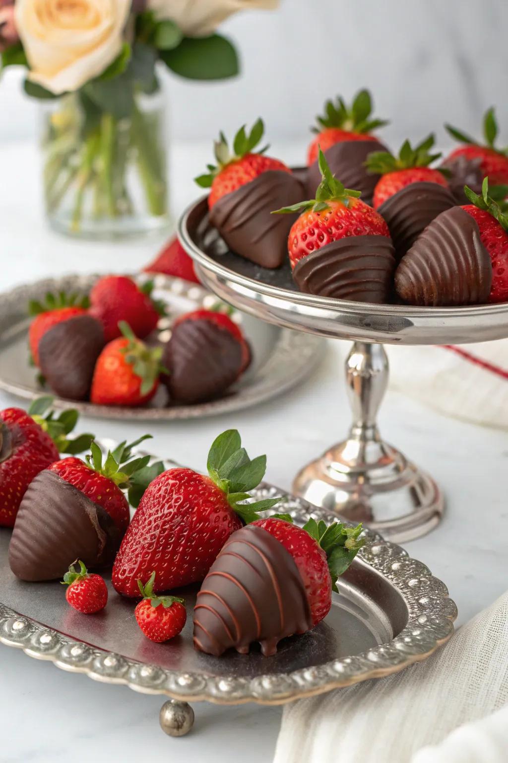 Classic chocolate-dipped strawberries, a favorite among guests.