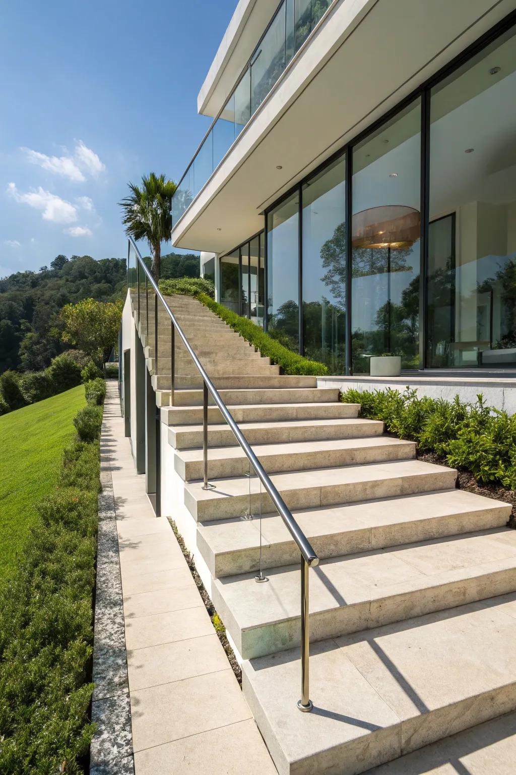 Floating handrails create a streamlined and contemporary illusion.