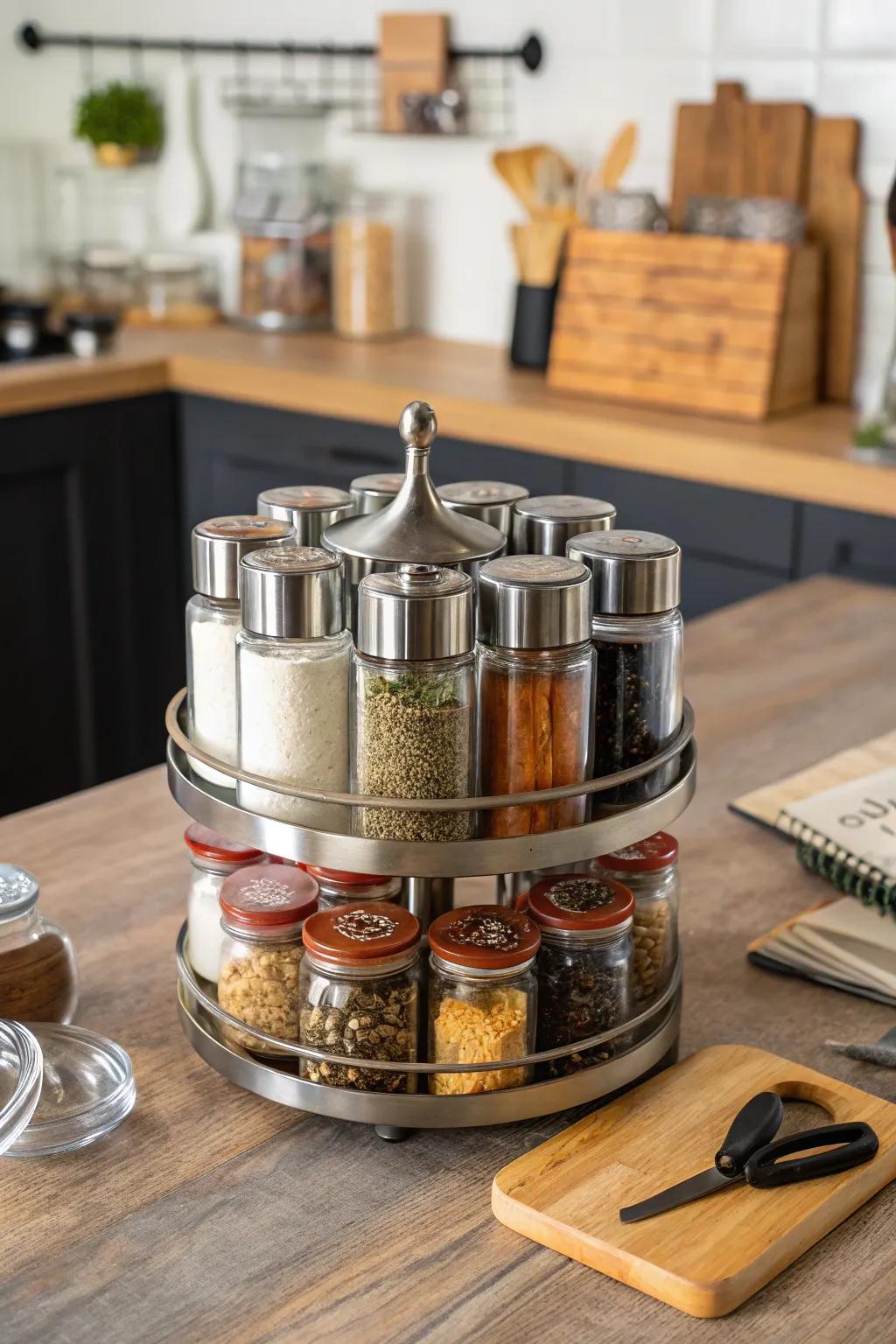 Revolving carousel making spices easily accessible.