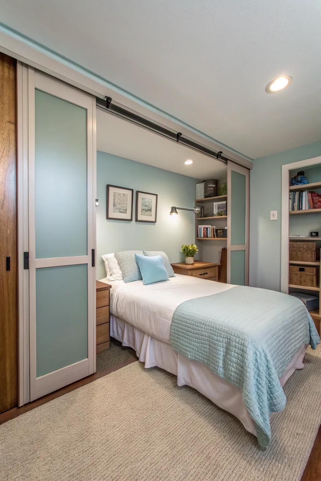 Sliding doors improve space efficiency.