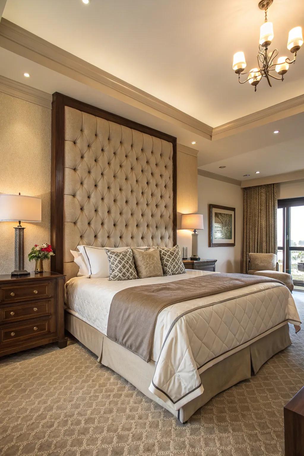 A tall headboard adds drama and sophistication.