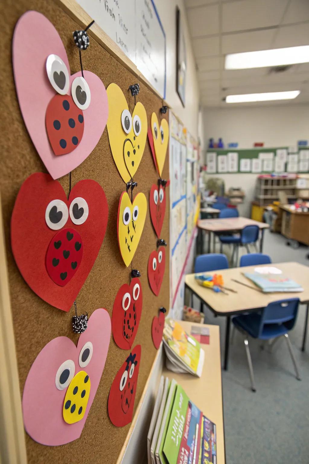 A Love Bugs bulletin board with adorable paper critters.