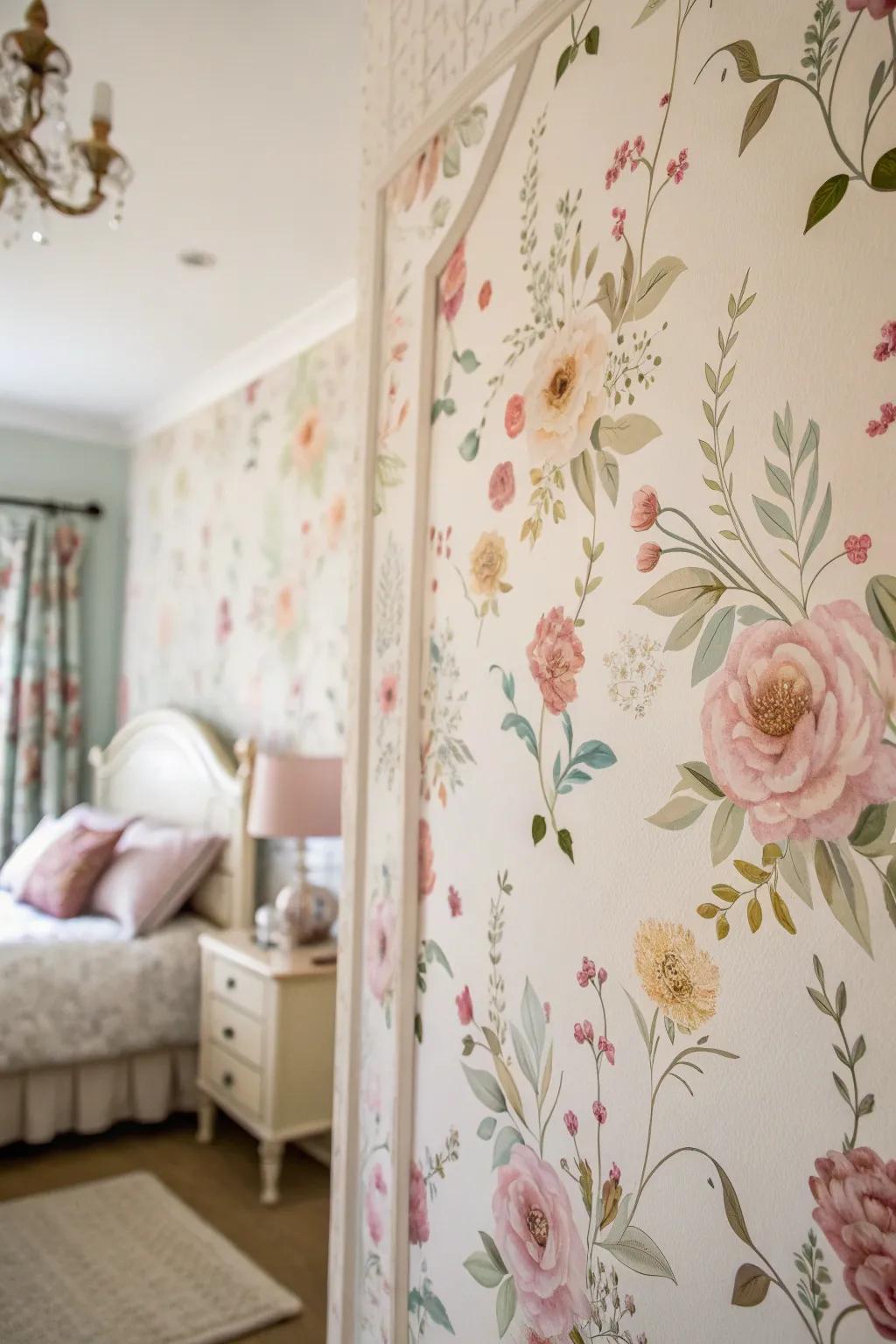 Floral decals bring botanical beauty and charm to the bedroom.