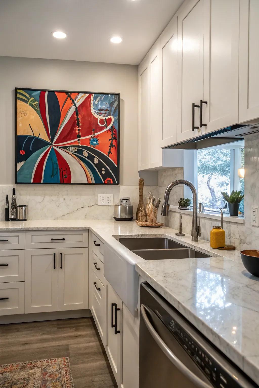 Unexpected art adds intrigue to your kitchen.