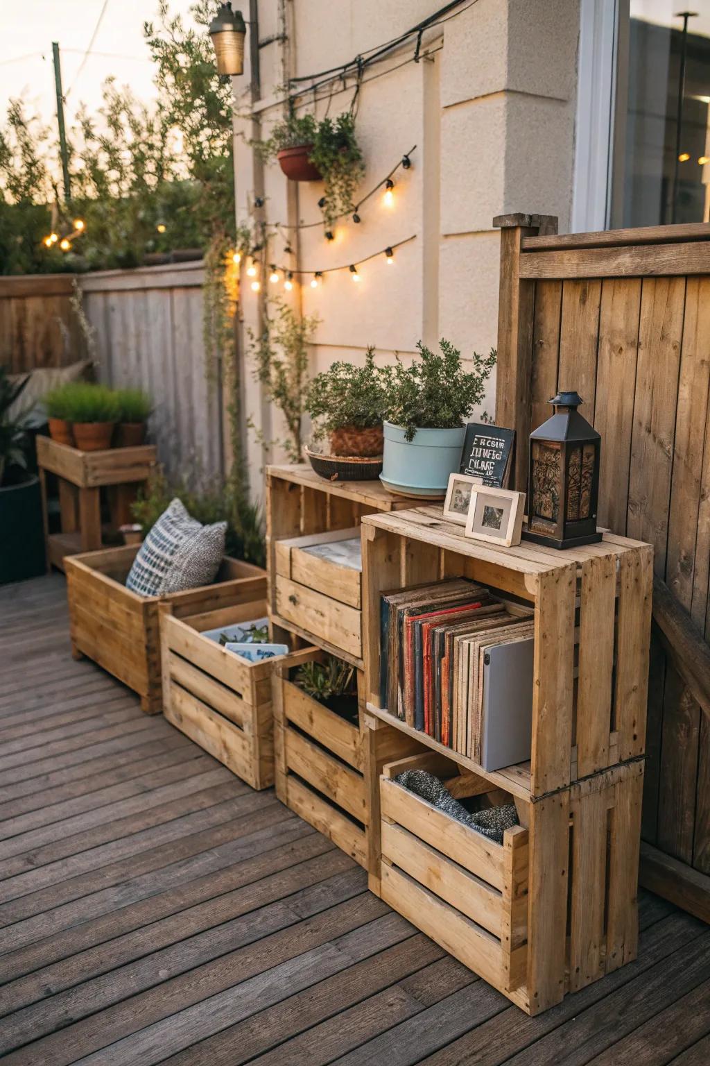 Wooden crates are versatile for storage and display.