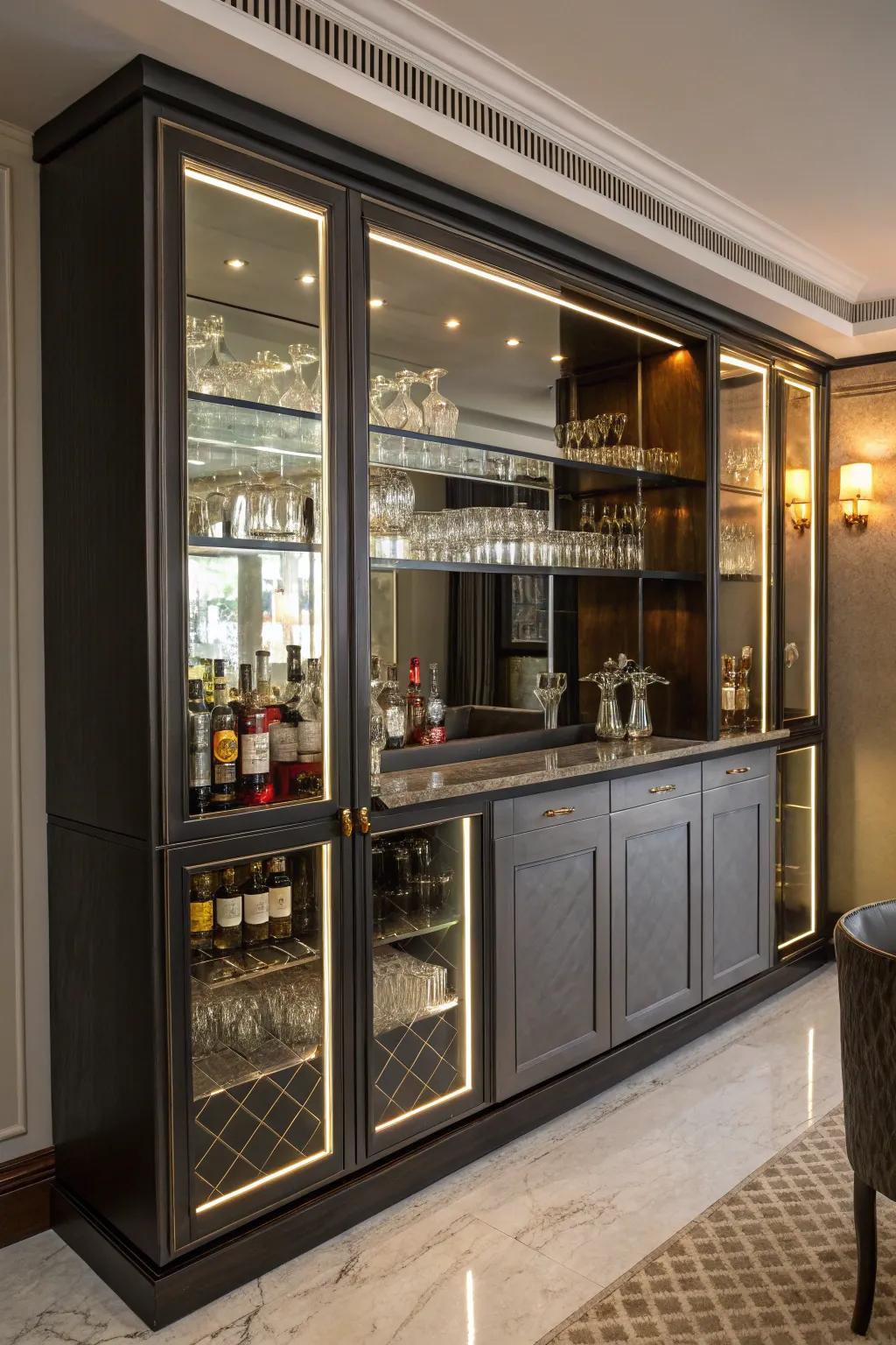 Depth and elegance with a mirrored backsplash.