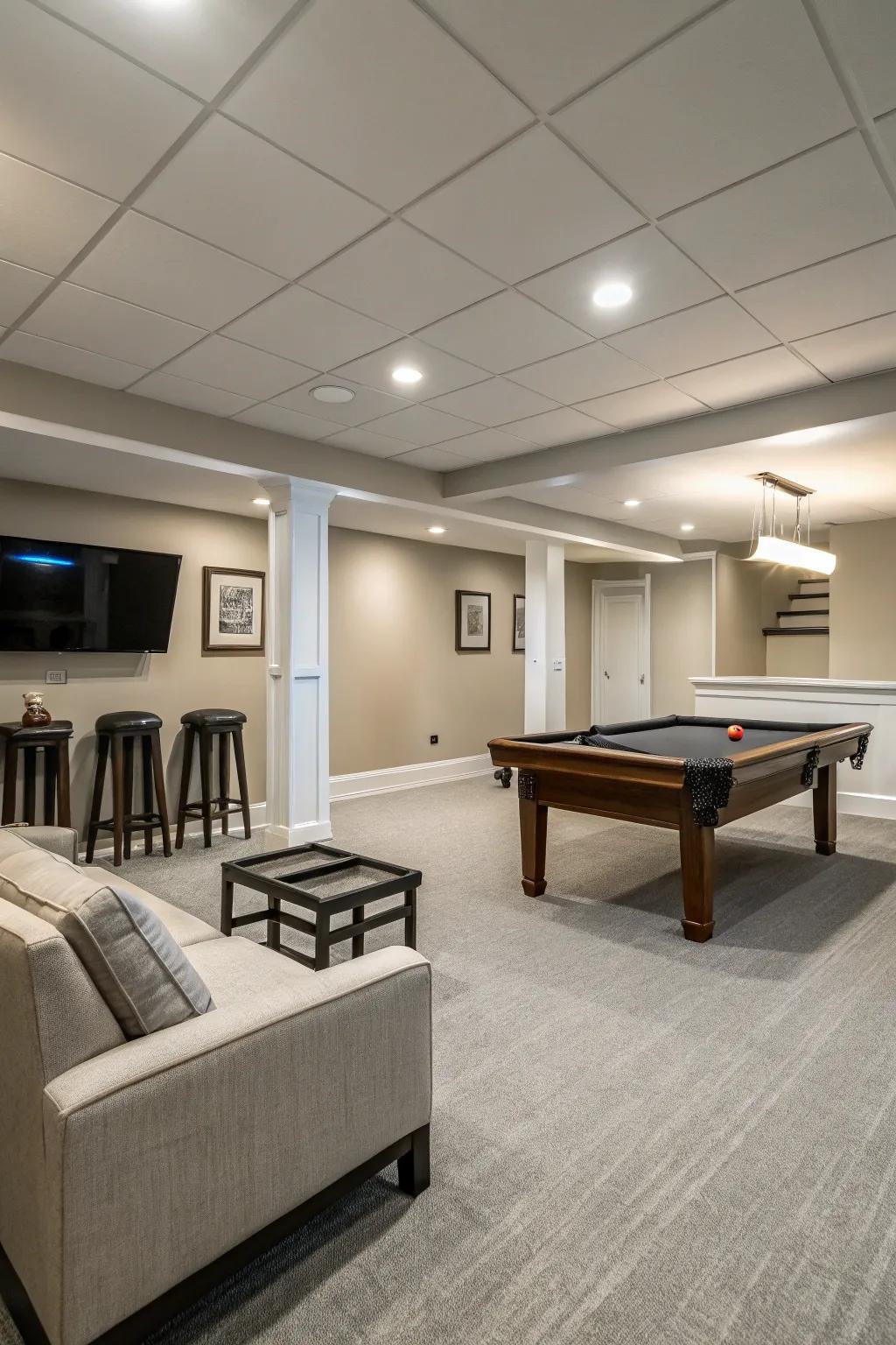 Chic minimalist design offers a modern, uncluttered game room.