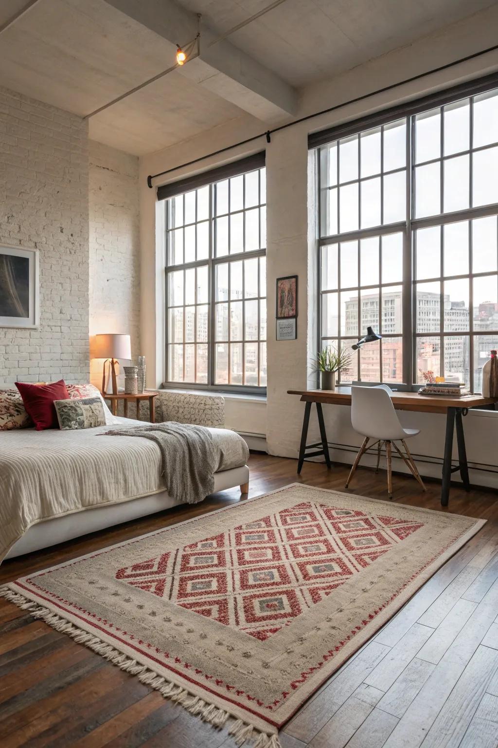 Area rugs help organize and warm up your loft.