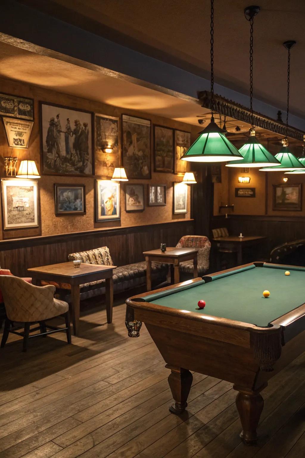 Ambient lighting sets a cozy mood in your billiard space.