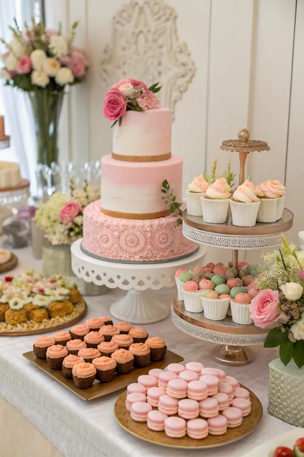 An elegant dessert display that serves as a visual anchor in the party decor.