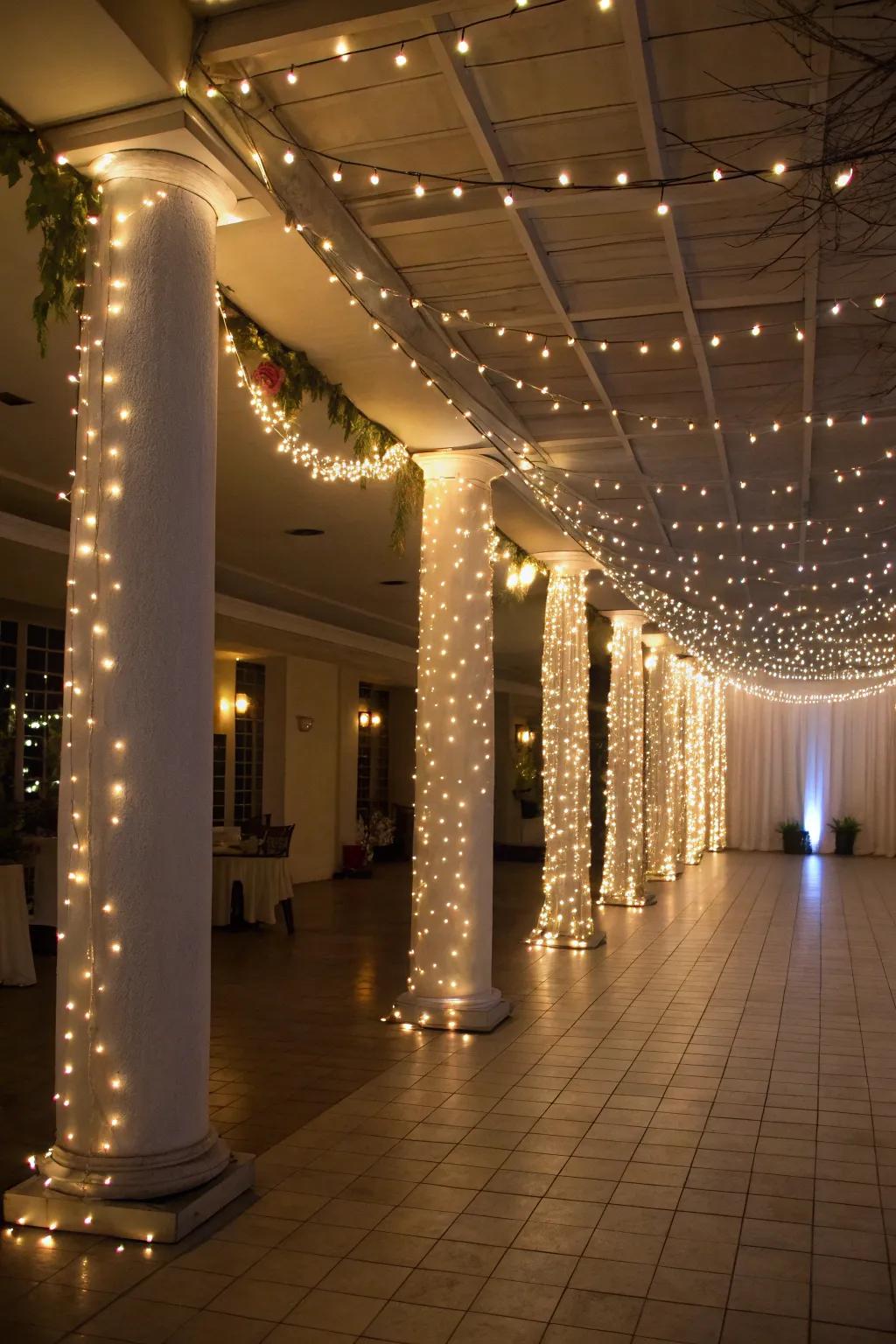 Fairy lights create a magical and twinkling atmosphere.