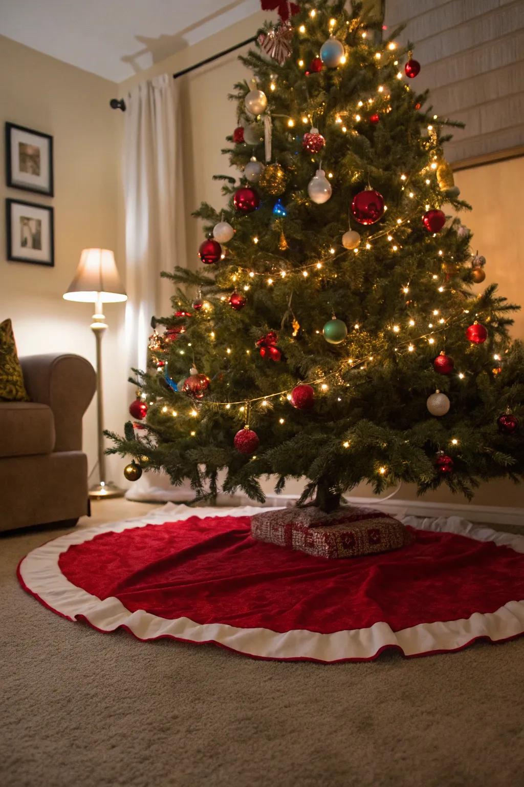 A decorative tree wrap or cuff finalizes the peppermint stick appearance.