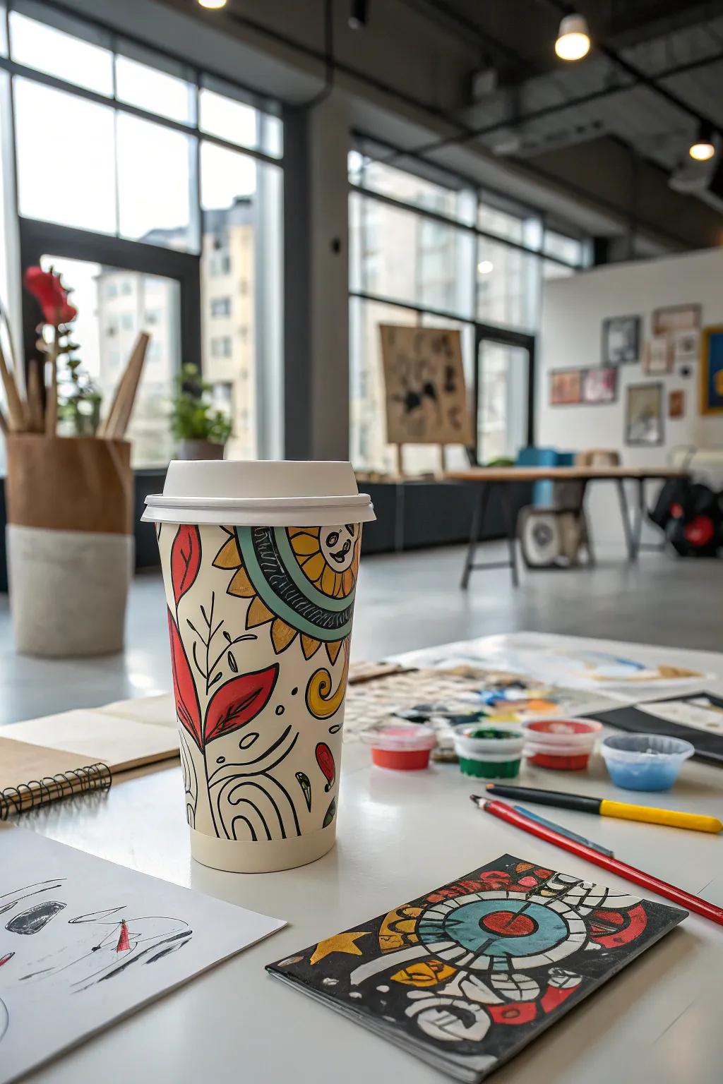 Fuel your creativity with coffee cups that showcase abstract art.