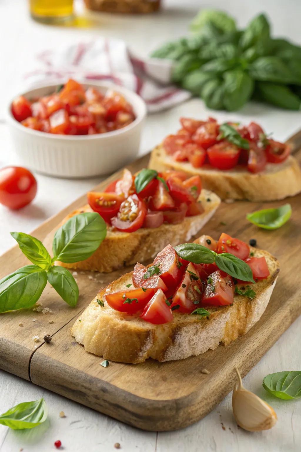 Savory tomato bruschetta offering a burst of flavor and color.