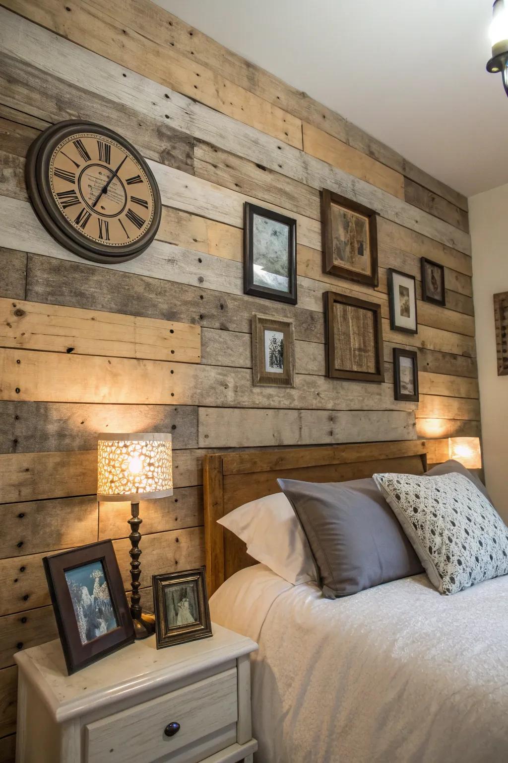 A rustic wood wall that adds warmth and charm