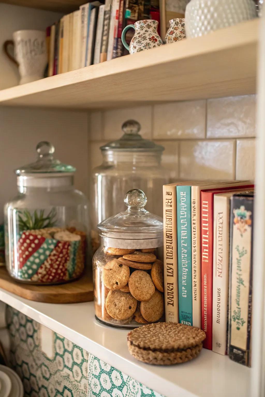 Books and cookies: a cozy kitchen combination.