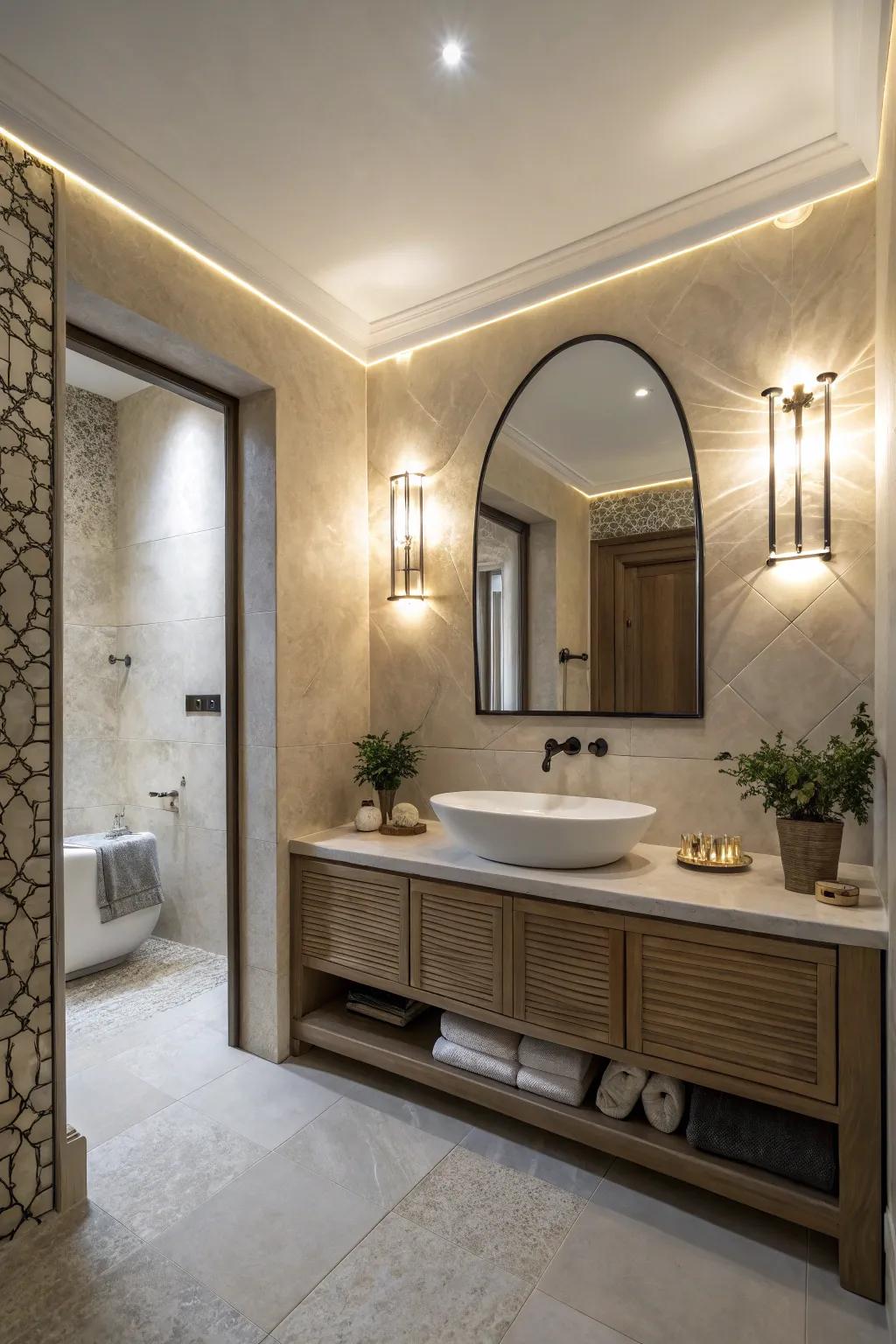 A bathroom highlighted with architectural lighting that enhances the ambiance.