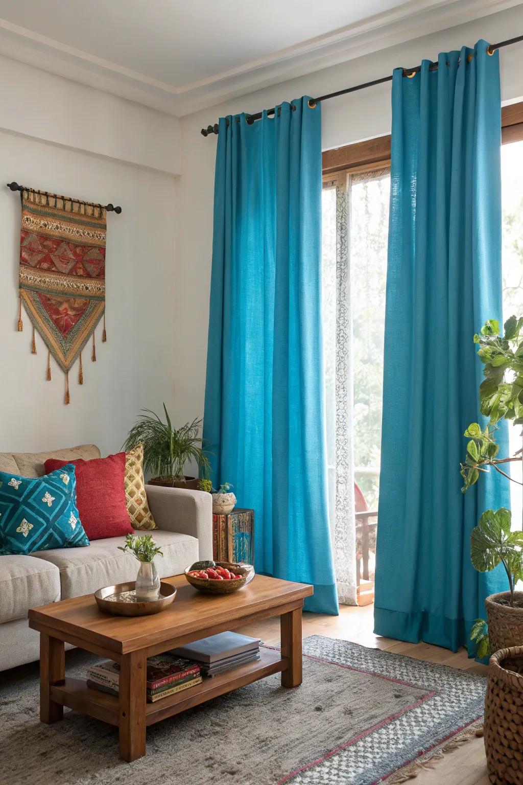 Colorful curtains bring vibrancy to your space.