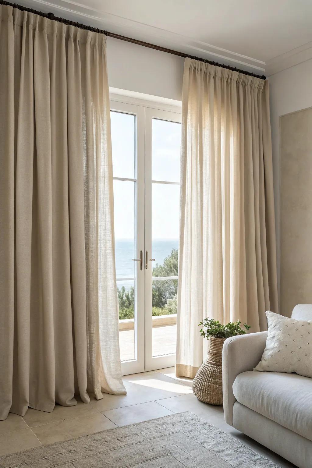 Neutral curtains offer timeless elegance and versatility.