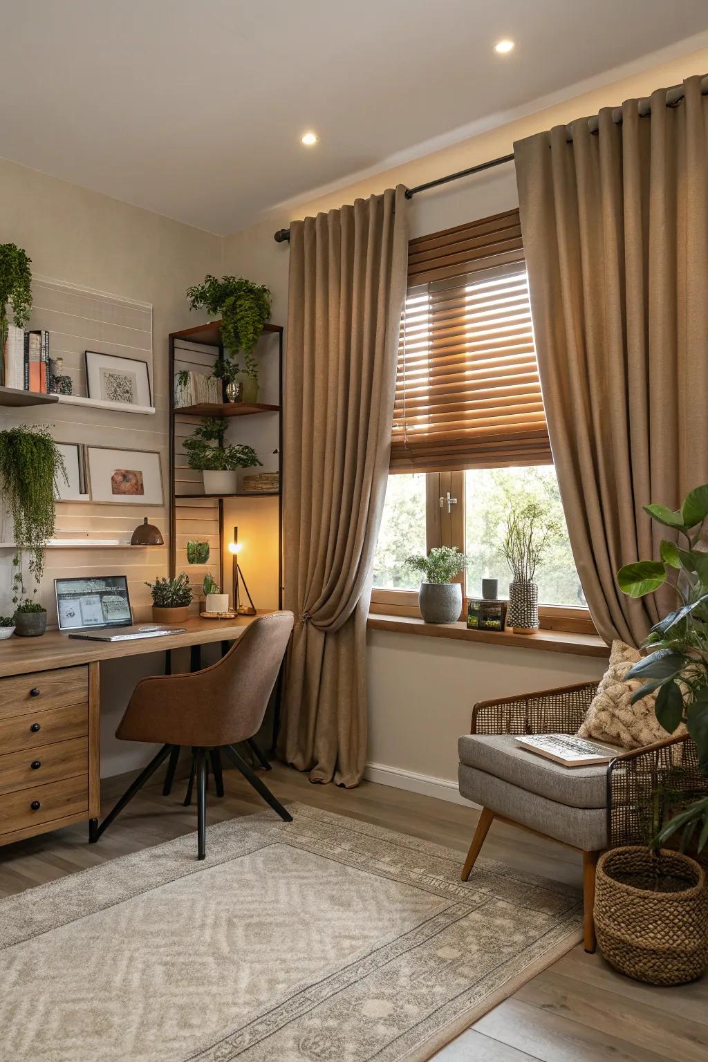 Grounded tones cultivate a cozy and inviting ambiance.