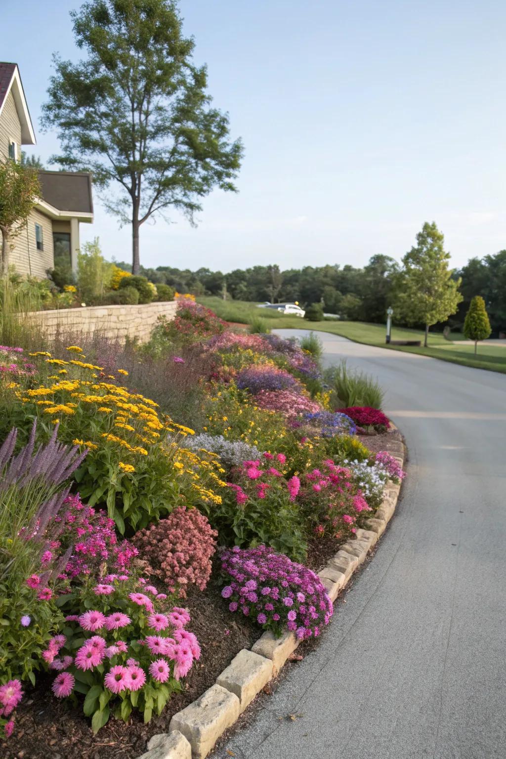 Perennials ensure year-round blooms on this berm.