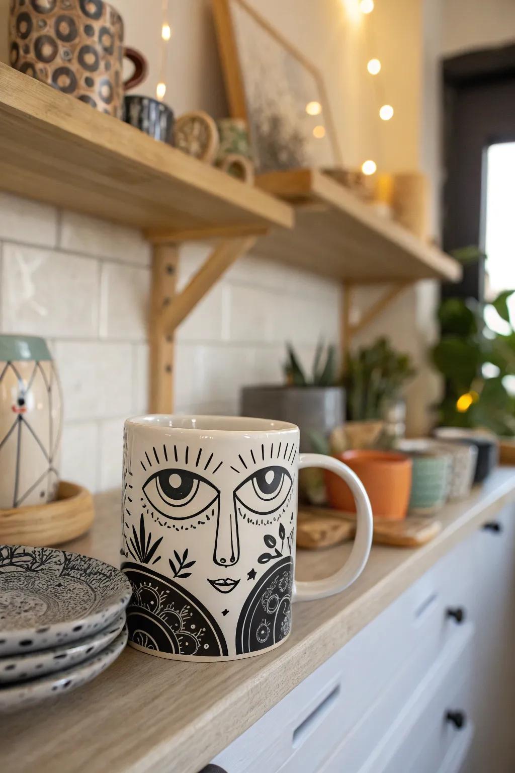 A surrealist face mug that's a conversation piece and a work of art.
