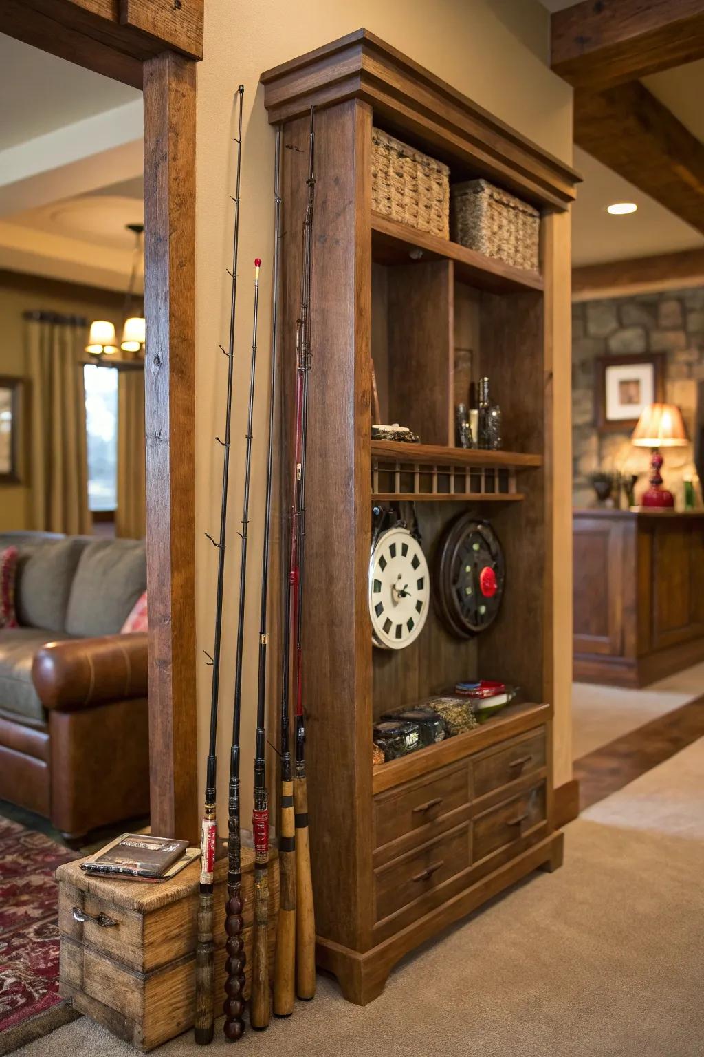 Fishing-themed decor that blends style and functionality.