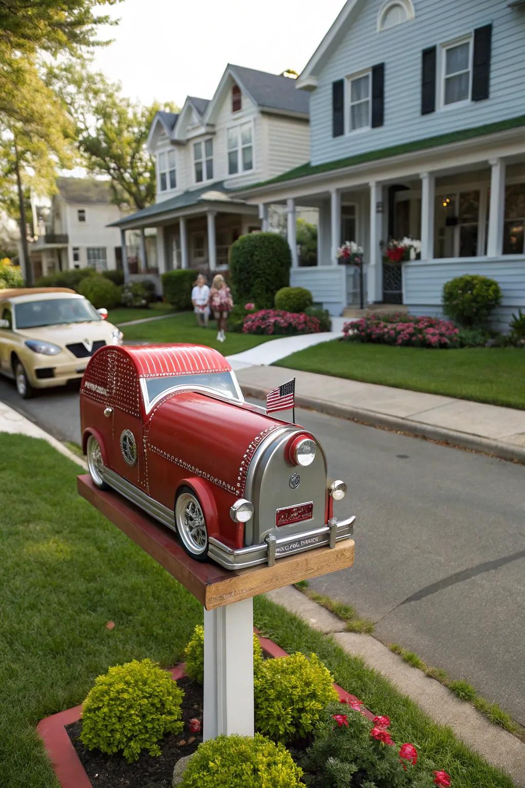 A vintage car mailbox that revs up the charm of any home.