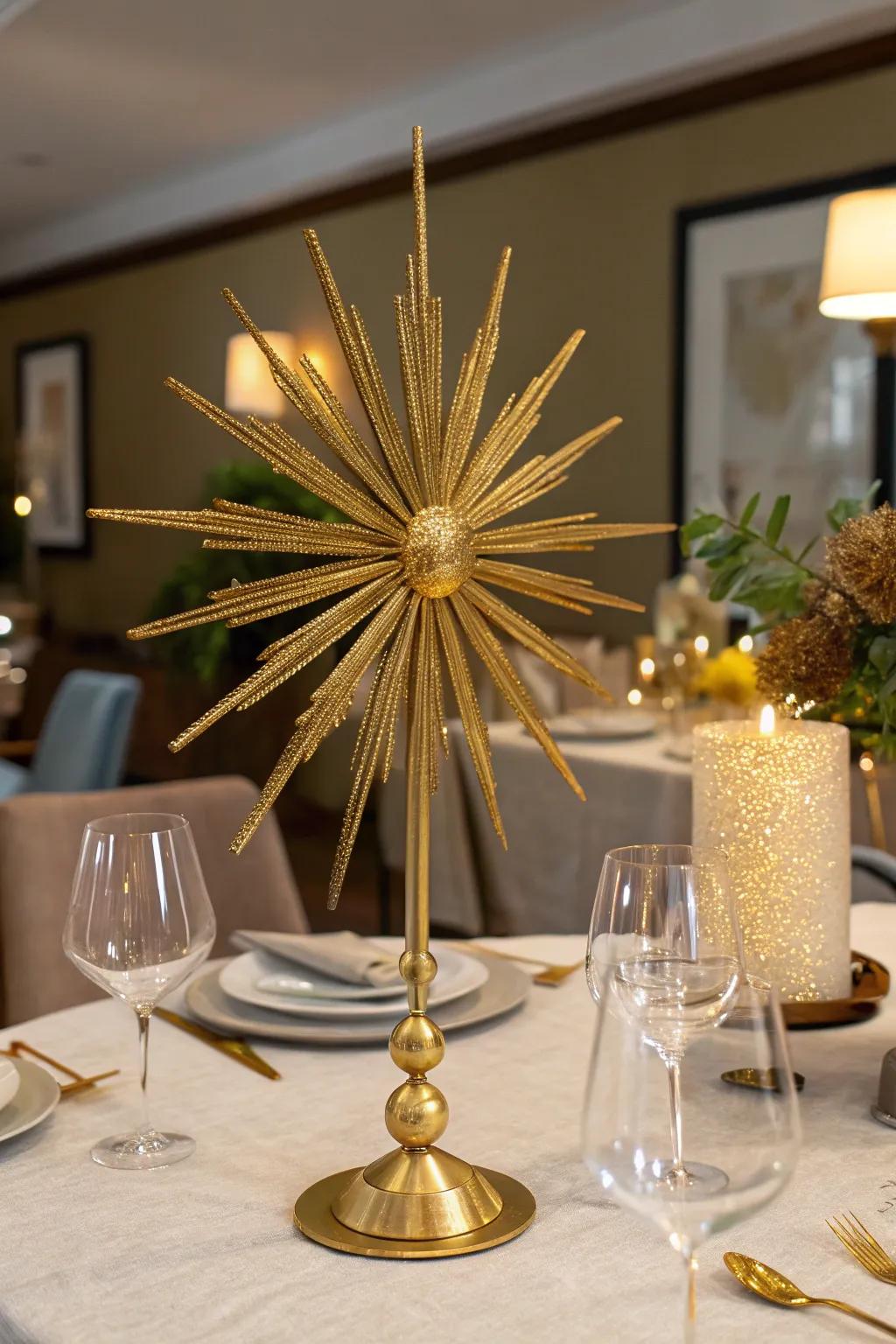 Dazzling gilded starburst sculpture to be a focal point.