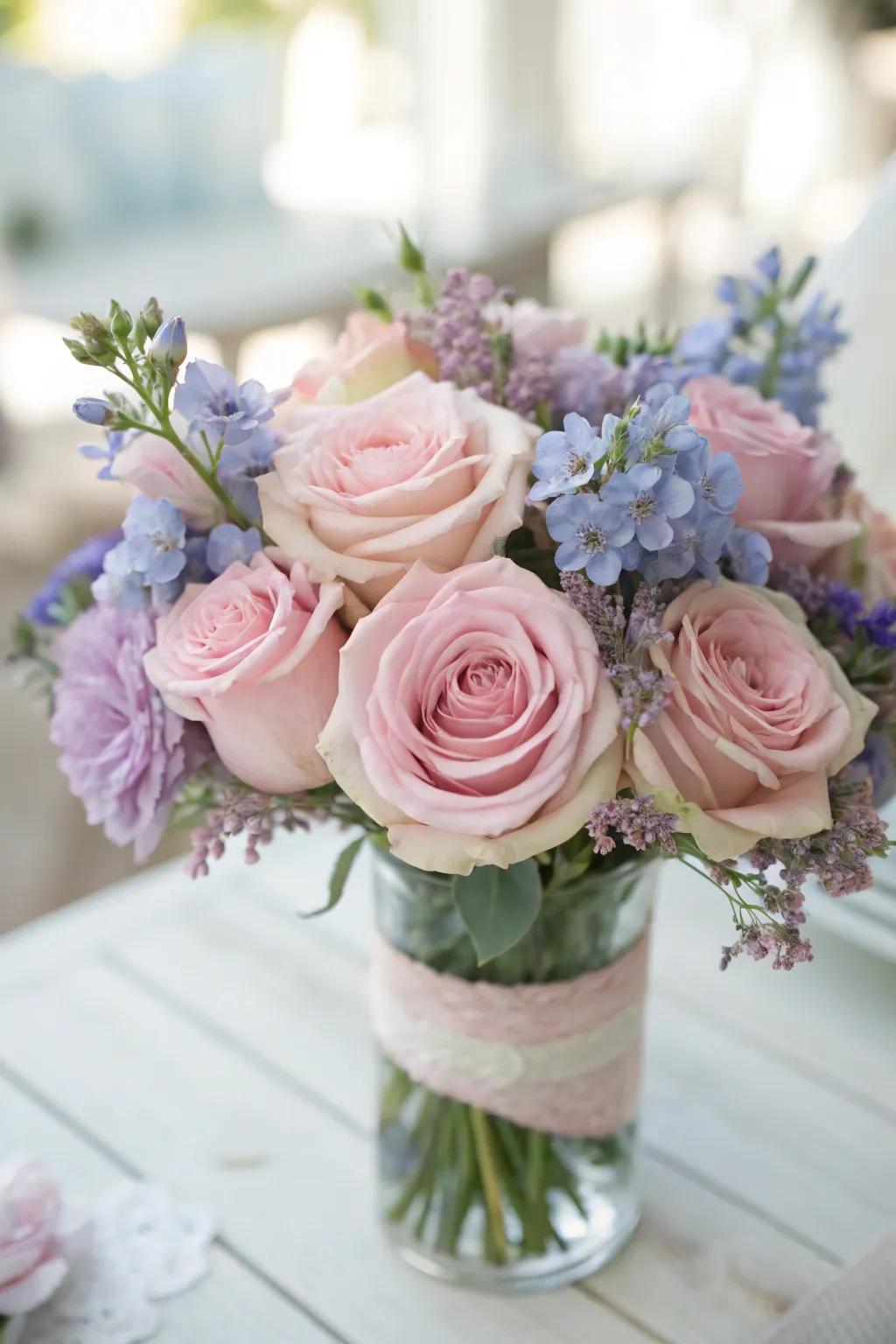 A dreamy pastel bouquet for a gentle and elegant celebration.