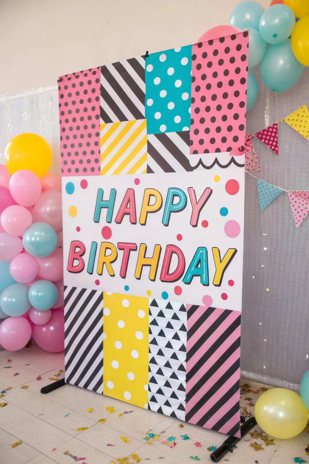 A lively retro pop art birthday board full of energy.