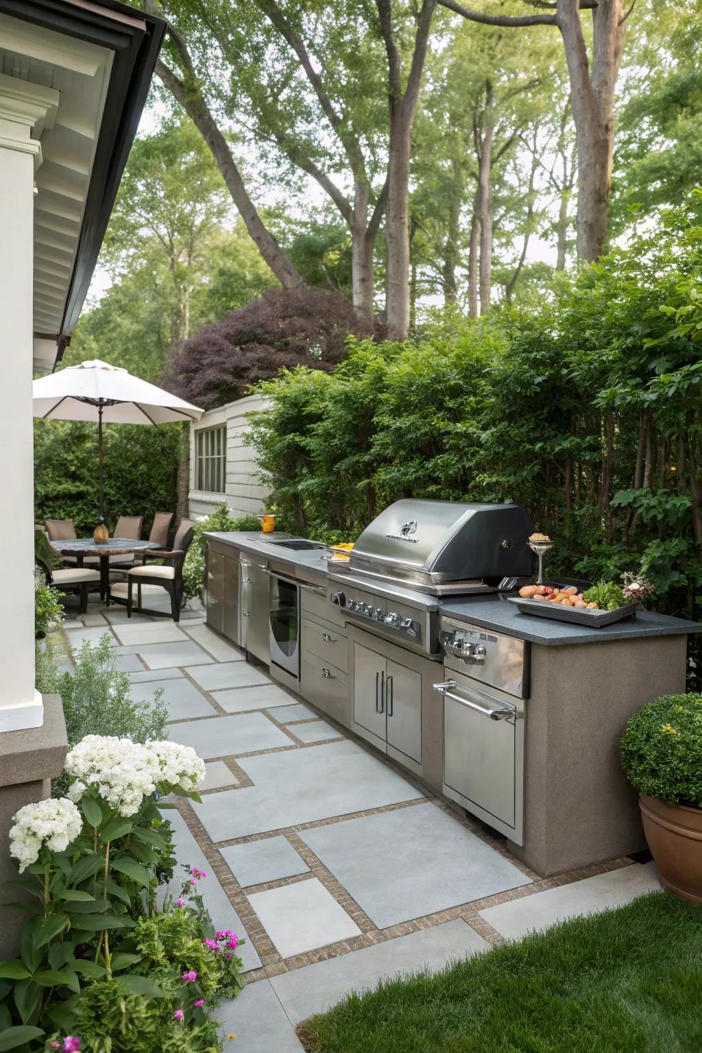 Outdoor kitchens enhance the functionality of outdoor spaces.